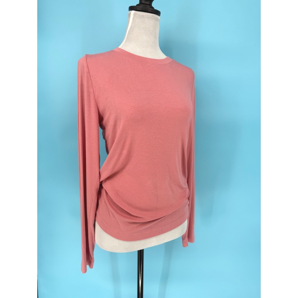 Loft Womens Ribbed Long Sleeve Tee Rose Pink Crew Neck Modal Blend Top Large